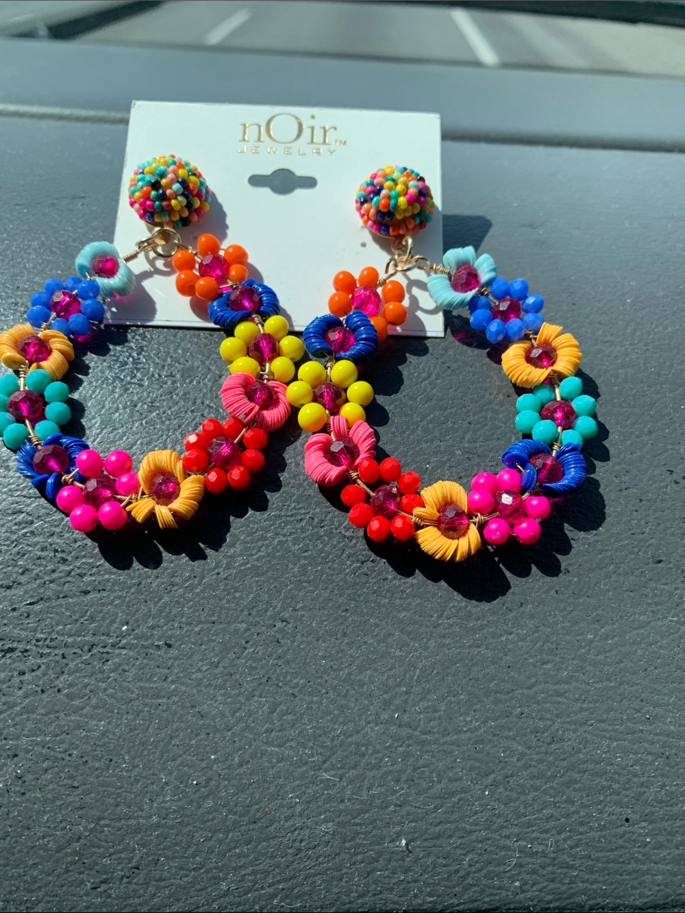 nOir Jewelry Multicolor Floral Hoop Earrings